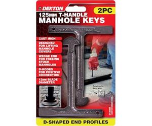 Dekton 2pc T-Handle Manhole Key Set - Ergonomic T-Bar Handle | Heavy-Duty Steel, Rust-Resistant | Industrial, Commercial & Home Use