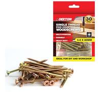 DEKTON 30pc 5.0 x 80mm Single Thread Pozi Countersunk Wood Screws - Zinc Yellow Plated, Durable & Heavy-Duty - Ideal for DIY, Woodworking & Construction