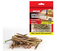 DEKTON 35pc 5.0 x 70mm Single Thread Pozi Countersunk Wood Screws - Zinc Yellow Plated, Durable & Heavy-Duty - Ideal for DIY, Woodworking & Construction