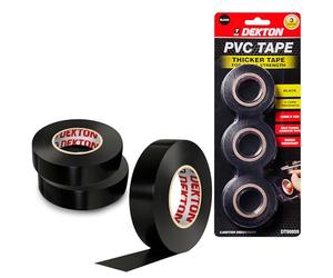 Dekton 3PC Black PVC Insulation Tape | Up to 600V Protection | Self-Fusing Adhesive PVC Tape | Water Resistant for Durability | Works in -0 to 8°C Temperatures | Strong, Reliable, and Long-Lasting