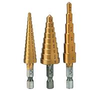 Dekton 3pc High Speed Steel Drill Sets - High Speed Step Drill | Comes With Pouch | Titanium Nitride Coated | High Speed Steel | 3 Piece Set | Quick Change Hex Shank | Ideal For Wood, Metal & Plastic