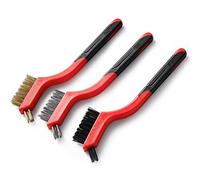 Dekton 3PC Mini Wire Brush Set | Includes 3 Mini Wire Detailing Brushes | Brass Coated for Spark Plugs | Steel for Rust & Paint Removal | Nylon for Upholstery & Detailing | Versatile