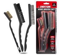 Dekton 3PC Wire Brush Set | Includes 2 Large Wire Brushes & 1 Small Detailing Brush | Brass Coated for Spark Plugs | Steel for Rust & Paint Removal | Nylon for Upholstery & Detailing | Versatile
