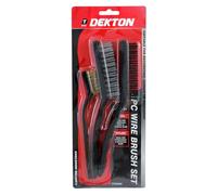 Dekton 3PC Wire Brush Set | Includes 2 Large Wire Brushes & 1 Small Detailing Brush | Brass Coated for Spark Plugs | Steel for Rust & Paint Removal | Nylon for Upholstery & Detailing | Versatile