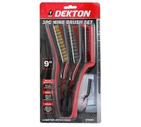 Dekton 3PC Wire Brush Set | Includes 3 x 9-Inch Wire Detailing Brushes | Brass Coated for Spark Plugs | Steel for Rust & Paint Removal | Nylon for Upholstery & Detailing | Versatile