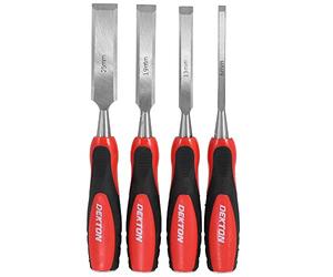 Dekton 4 Piece Chisel Set-heat Treated And Hardened Carbon Steel Blades| Striking Caps| Ergonomic Anti Slip Grips| Durable Construction For Long-lasting Use| Versatile Tool Kit For Fine Detailing