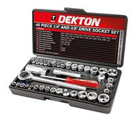 Dekton 40-Piece Drive Socket Set | Includes Ratchet Handle, Extension Bar, Adaptor and Metric & Imperial Sockets | Features Spark Plug & Spline Sockets with | Ideal for Versatile Applications