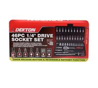 Dekton 46PC 1/4" Drive Socket Set - Complete Tool Kit with Ratchet, Sockets, and Accessories | Durable Chrome Vanadium Steel | Perfect for Automotive, Home Repairs, and DIY Projects