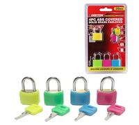 Dekton 4pc Set 20mm Abs Covered Solid Brass Padlocks-ABS covered| Solid brass| Set of 4| Ideal for lockers or luggage| High Security, Weather-Resistant, Keyed Alike, Ideal for Luggage, Storage & Doors