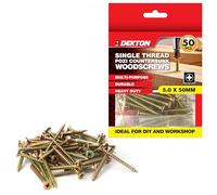 DEKTON 50pc 5.0 x 50mm Single Thread Pozi Countersunk Wood Screws - Zinc Yellow Plated, Durable & Heavy-Duty - Ideal for DIY, Woodworking & Construction
