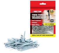 DEKTON 55pc 4.0 x 50mm Twin Thread Pozi Countersunk Wood Screws - Bright Zinc Plated, Durable & High-Performance - Ideal for DIY, Woodworking & Construction