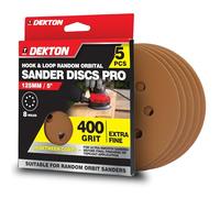 Dekton 5pc 125mm (5") Hook & Loop Random Orbital Sander Discs - 400 Grit Extra Fine, 8 Hole Sanding Pads for Wood, Metal, Plastic, Paint & Fibreglass - For Ultra-Smooth Pre-Finish Sanding