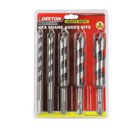 Dekton 5pc Auger Bit Set- Heavy Duty Wood Drilling Bits 10mm-20mm| Carbon Steel For Durability| Perfect For Carpentry, Construction| Smooth Precision Boring With Hex Shank| Compatible With Power Drill