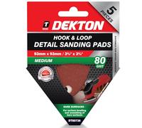 Dekton 5PC Hook and Loop Detail Sanding Pads 93mm/Extra Coarse - 80 Grit | Ideal for Detail Sanders | Multi-Surface Use on Wood, Metal, Plaster, Plastics & Paint | Heavy-Duty Sanding Performance