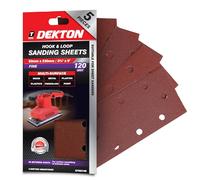 Dekton 5PC Hook and Loop Sanding Sheets 230mm/Extra Coarse - 120 Grit | Ideal for Sheet Sanders | Multi-Surface Use on Wood, Metal, Plaster, Plastics & Paint | Heavy-Duty Sanding Performance