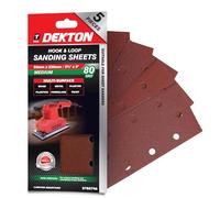 Dekton 5PC Hook and Loop Sanding Sheets 230mm/Extra Coarse - 80 Grit | Ideal for Sheet Sanders | Multi-Surface Use on Wood, Metal, Plaster, Plastics & Paint | Heavy-Duty Sanding Performance