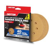 Dekton 5pc Hook & Loop Random Orbital Sander Discs Pro 40 Grit - 125mm / 5" Extra Coarse Sanding Discs, 8 Hole Design for Paint & Varnish Removal, Suitable for Wood, Metal, Plastic & Fibreglass