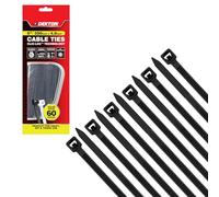 Dekton 60PC Cable Tie Set - 4.8MM X 200MM Black | Heavy Duty Industrial Strength | High Temperature Resistant | Self-Locking Teeth | Ideal for Cables, Piping, Gardening & Wires | Indoor & Outdoor Use