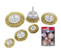 Dekton 6pc Brass Wire Wheel / Cup Brush Set Use With Rotary Drill And Drills