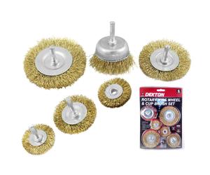 Dekton 6pc Brass Wire Wheel / Cup Brush Set Use With Rotary Drill And Drills