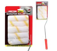 Dekton 6pc Radiator Roller Set - Long-Handled 4" Mini Roller Frame with 5 Medium Pile Sleeves - Ideal for Hard-to-Reach Areas Behind Radiators - Suitable for Emulsion Paints