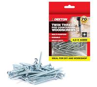 DEKTON 70pc 4.0 x 40mm Twin Thread Pozi Countersunk Wood Screws - Bright Zinc Plated, Durable & High-Performance - Ideal for DIY, Woodworking & Construction