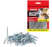DEKTON 70pc 4.8 x 25mm Pozi Countersunk Self-Tapping Screws - Zinc CR3+ Plated, Durable & Strong Hold - Ideal for Wood, Metal, Masonry, DIY & Repairs