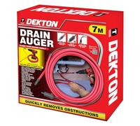 Dekton 7m Drain Auger 6mm Drill Powered Pipe Unblocking Tool with Safety Clutch - Flexible Steel Coil Drain Cleaner for Sinks, Baths, Toilets & Showers - Power Drill Adapter (Drill Not Included)