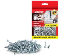 DEKTON 80pc 4.2 x 25mm Pozi Pan Head Self-Tapping Screws - Zinc CR3+ Plated, Durable & Corrosion-Resistant - Ideal for Wood, Metal, Masonry, DIY & Repairs