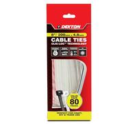 Dekton 80Pc White Cable Ties 4.8mm x 200mm - Heavy Duty, High Tensile Strength, High Temperature Resistant, Self-Locking for Indoor & Outdoor Cable and Wire Organisation