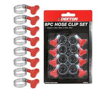 Dekton 8pc Hose Clamp- Easy Turn With Fitted Butterfly Style Screw| Worm Gear Type| No Need For Tools| Includes: 4x13mm-23mm, 4x14mm-27mm| Durable Stainless Steel| Adjustable Sizes For Secure Hoses