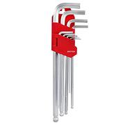 Dekton 9PC Ball End Extra Long Hex Key Set | Ball Point Heads for Up to 25° Angles | Heat Treated for Strength | Ideal for Precision Fastening | Handy Key Holder Included | Includes Sizes 1.5mm - 10mm
