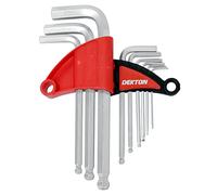 Dekton 9PC Ball End Short Hex Key Set | Ball Point Heads for Up to 25° Angles | Heat Treated for Strength | Ideal for Precision Fastening | Handy Key Holder Included | Includes Sizes 1.5mm to 10mm