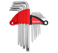 Dekton 9PC Short Torx Hex Key Set | Heat Treated for Strength | Ideal for Precision Fastening | Handy Key Holder Included | Star Allen Key Set for Home Repairs & DIY | Includes Sizes T10 to T50