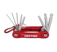 Dekton Ball End Folding Hex Key Set | Ball Point Heads for Up to 25° Angles | Heat Treated for Strength | Ideal for Precision Fastening | Compact Key Set with Clip | Includes Sizes 1.5mm to 10mm