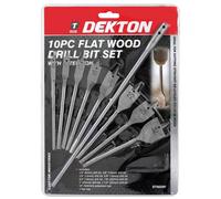 Dekton Dt80290 10 Piece Flat Wood Drill Set Drill Bit, Extension Bar & Hex Key