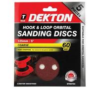 Dekton Dt80704 125mm Hook & Loop Orbital Sanding Discs 60G Pack Of 5