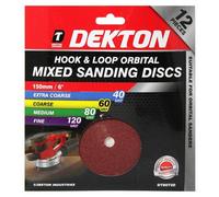 Dekton Dt80720 150mm Hook & Loop Orbital Sanding Discs Assorted 12Pk