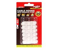 Dekton Geckogrip Clear Cable Hooks 20pc- Self-Adhesive Cable Management Clips| Tidy & Organize Wires| Strong Adhesive for Secure Hold| Ideal for Home, Office, and Workspace| Compact & Discreet White