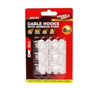 Dekton Geckogrip Clear Cable Hooks 6pc- Self-Adhesive Cable Management Clips| Tidy & Organize Wires| Strong Adhesive for Secure Hold| Ideal for Home, Office, and Workspace| Compact & Discreet White