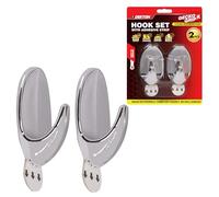 DEKTON Geckogrip Hook Set 2pc Chrome-Heavy-Duty Wall Hook| Strong Adhesive Grip| Holds Upto 10kg| Ideal for Kitchen, Bathroom, Office| Reusable & Residue-Free| Sl hrome Finish| Versatile Storage