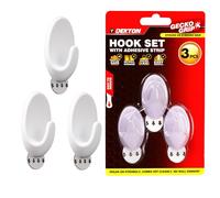 DEKTON Geckogrip Hook Set 3pc White-Heavy-Duty Wall Hook| Strong Adhesive Grip| Holds Upto 10kg| Ideal for Kitchen, Bathroom, Office| Reusable & Residue-Free| Sleek White Finish| Versatile Storage