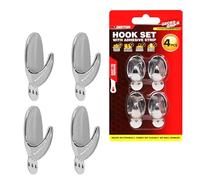 DEKTON Geckogrip Hook Set 4pc Chrome-Heavy-Duty Wall Hook| Strong Adhesive Grip| Holds Upto 10kg| Ideal for Kitchen, Bathroom, Office| Reusable & Residue-Free| Sleek Chrome Finish| Versatile Storage