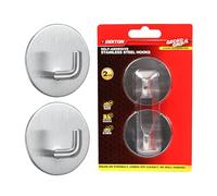 Dekton Geckogrip Stainless Steel Hooks 2pc Round - Heavy Duty Adhesive Wall Hooks, Durable and Rental Safe, Holds up to 2.5kg - Ideal for Kitchen, Bathroom & Household Storage