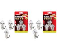 DEKTON Geckogrip Utensil Hooks 3pc Chrome - Strong Adhesive Wall Hooks, Rental Safe, Holds up to 500g, Easy to Apply & Remove - Ideal for Kitchen Utensils & Household Storage (Pack of 2)