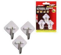 Dekton Geckogrip Utensil Hooks 3pc White - Strong Adhesive Wall Hooks, Rental Safe, Holds up to 500g, Easy to Apply & Remove - Ideal for Kitchen Utensils & Household Storage