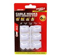 DEKTON Geckogrip White Cable Hooks 6pc- Self-Adhesive Cable Management Clips| Tidy & Organize Wires| Strong Adhesive for Secure Hold| Ideal for Home, Office, and Workspace| Compact & Discreet White
