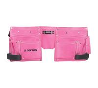 DEKTON Leather Tool Belt Pouch for Professionals, Heavy Duty 10 Pocket Work Apron with Adjustable Fit, Storage Organiser for Carpenters, Electricians, Hammer Holder, Pink