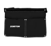 DEKTON Leather Tool Belt Pouch for Professionals, Heavy Duty 2 Pocket Work Apron with Adjustable Fit, Storage Organiser for Carpenters, Electricians, Hammer Holder, Black