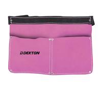 DEKTON Leather Tool Belt Pouch for Professionals, Heavy Duty 2 Pocket Work Apron with Adjustable Fit, Storage Organiser for Carpenters, Electricians, Hammer Holder, Pink